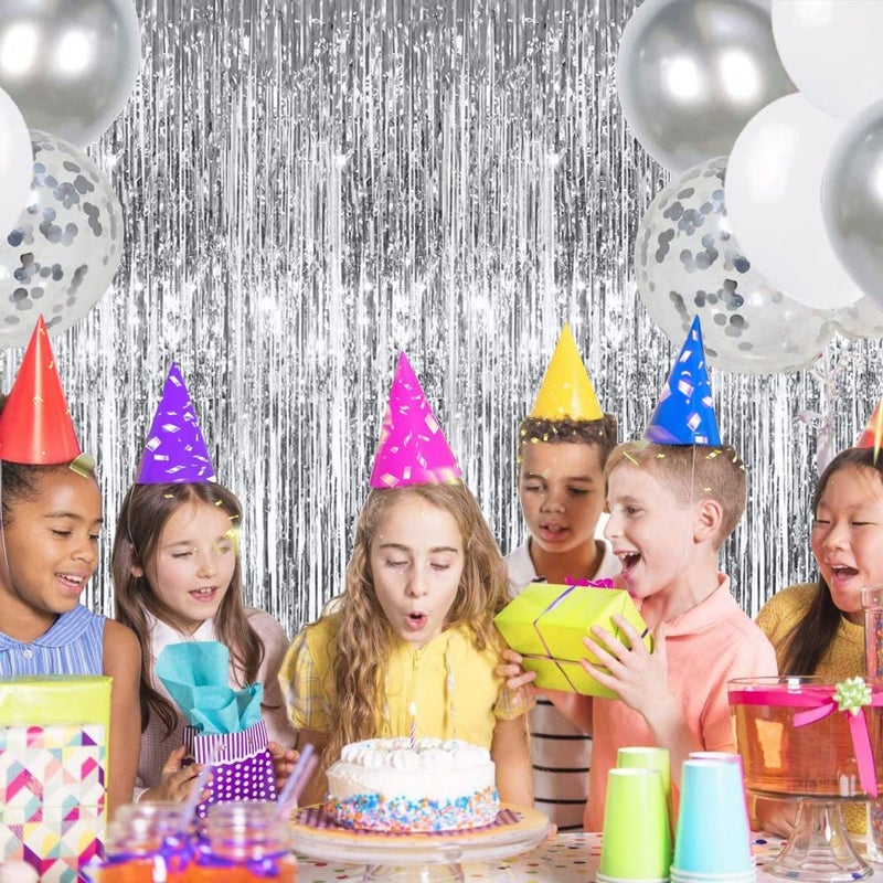 TONIFUL 3Pcs Silver Metallic Tinsel Foil Fringe Curtains,3.28ft x 6.56ft Silver Photo Booth Backdrop Streamer Curtain,Great for Bachelorette,Birthday,Christmas,New Year Party Decorations - Image 5